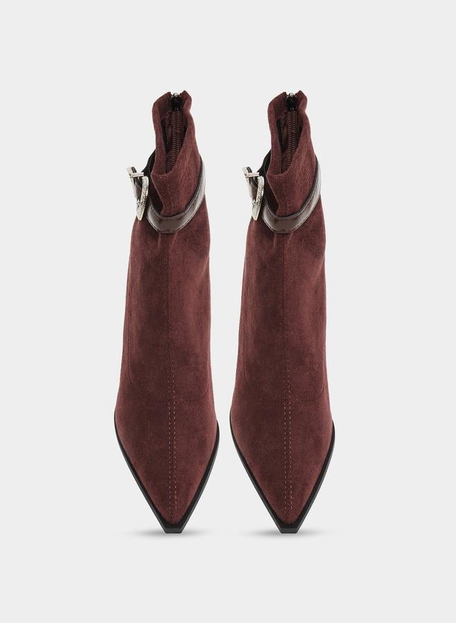 Take Two Women Burgundy Suede Buckle Detail Ankle Boots - Image 5